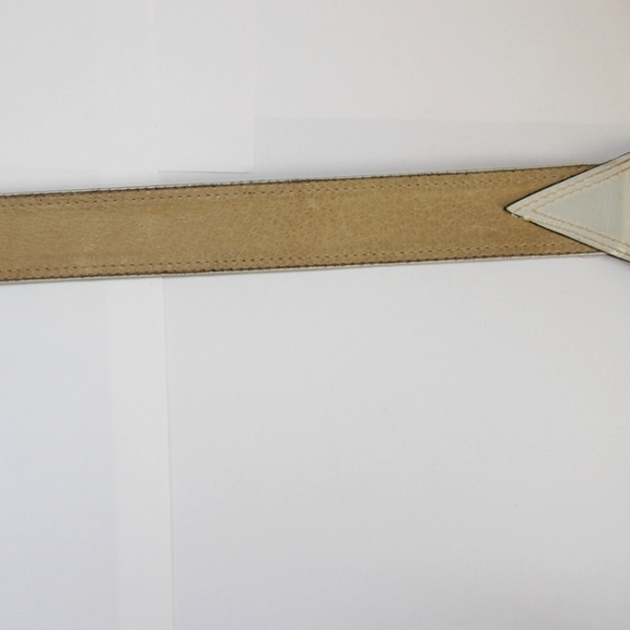 RARE Vintage Salvatore Ferragamo White Western Leather Tip Gold accent Belt SZ S main image 11